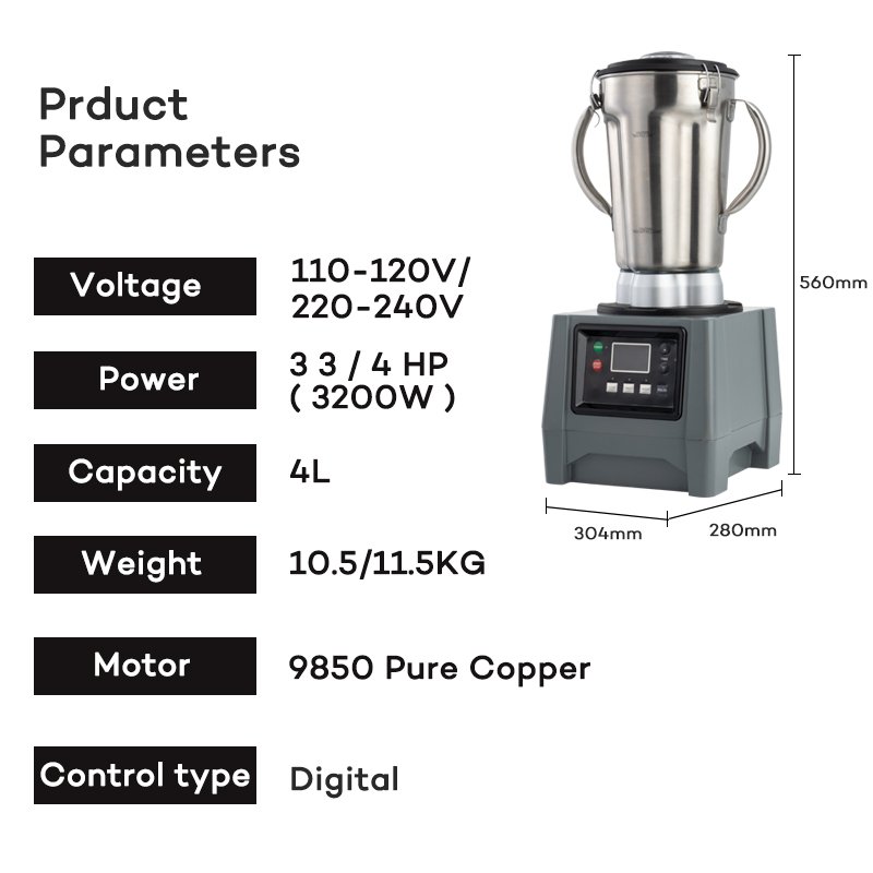 Industrial High Speed Heavy Duty Professional Stainless Steel 4L Jar Cup NSF Commercial Blender