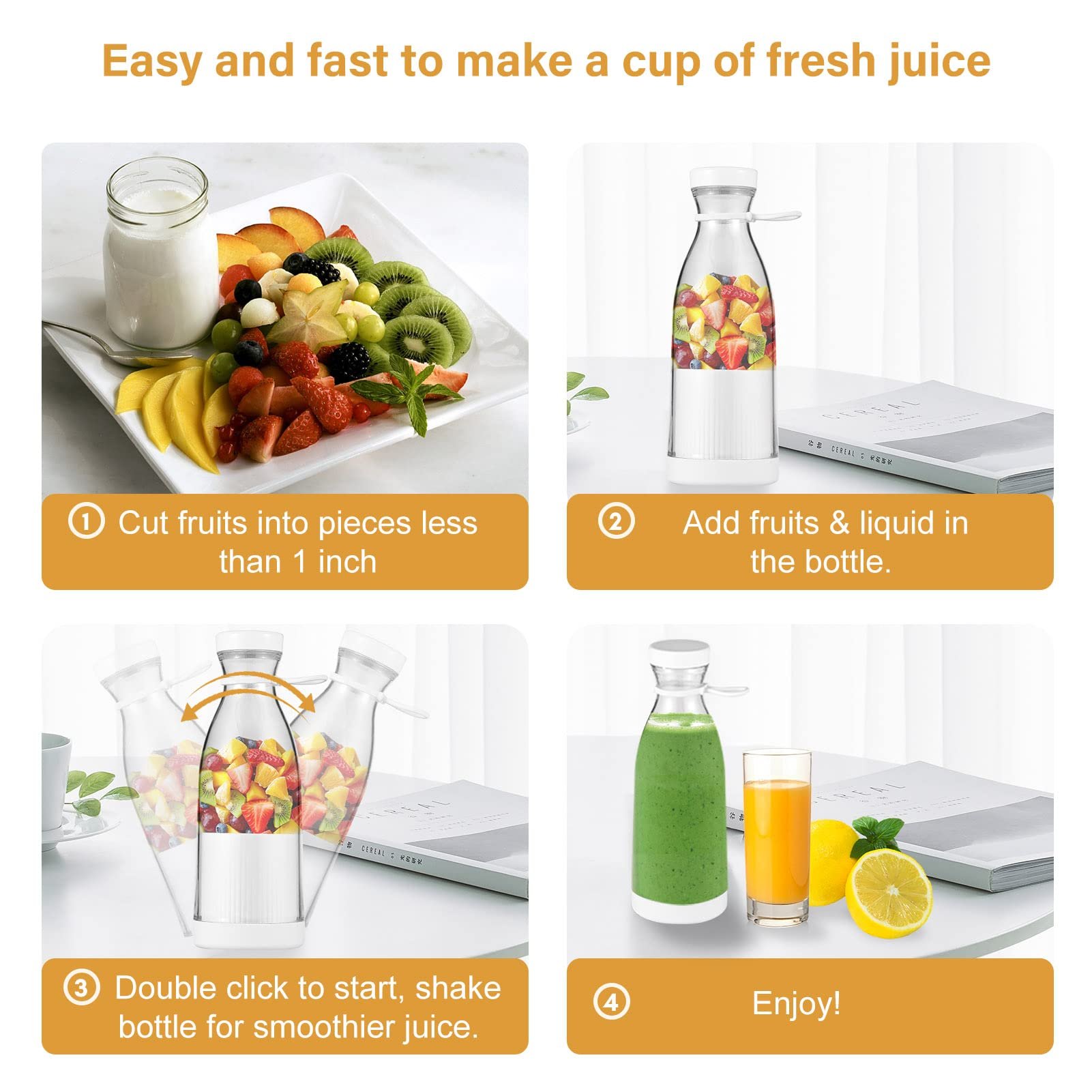 Portable Blender Fresh Juice Mixer Electric Smoothie Orange Fruits Mini Blender Rechargeable Portable Bottle Juicers