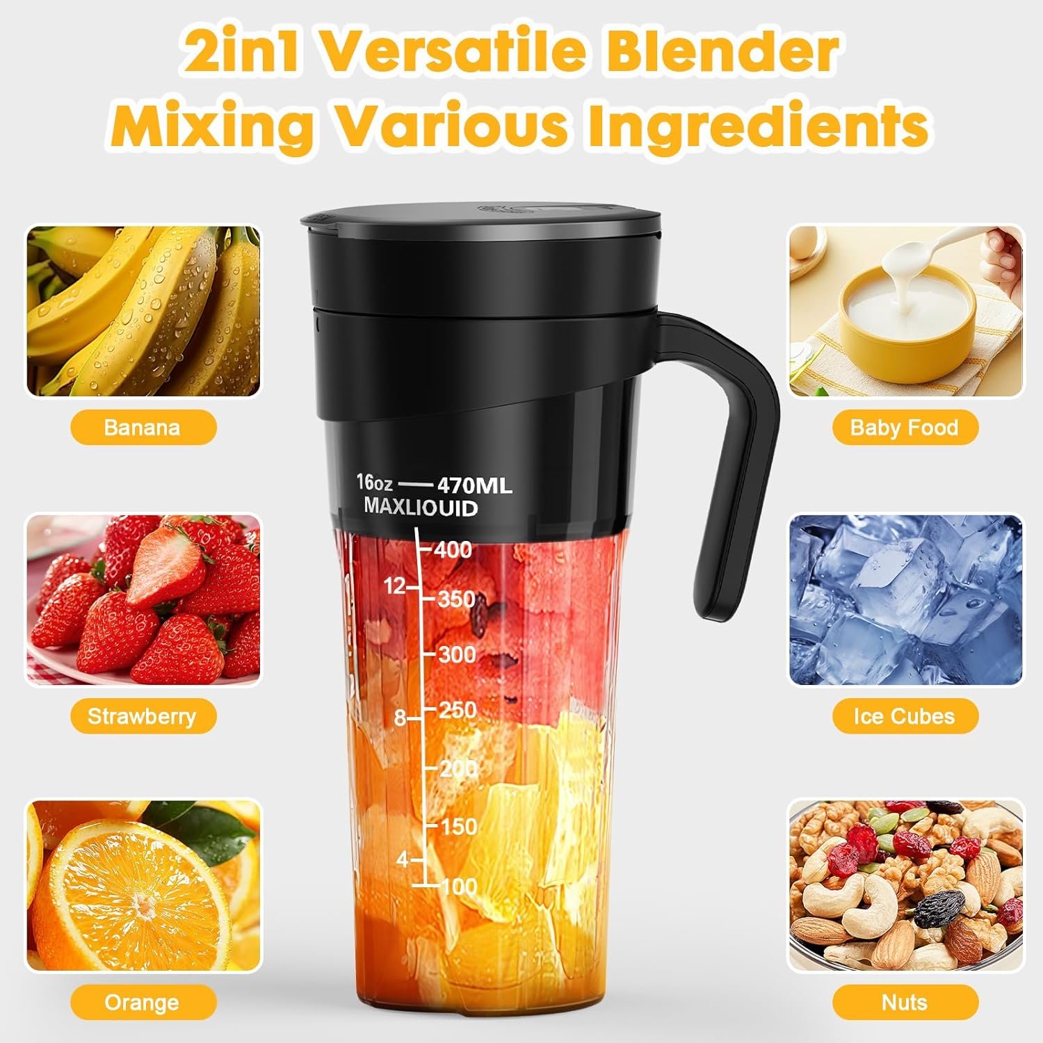 Ligkevan USB Recharge Fruit Ice For Shakes And Smoothies Maker Hand Mini 6 Blades Bottle Mixer Personal Juicer Portable blender