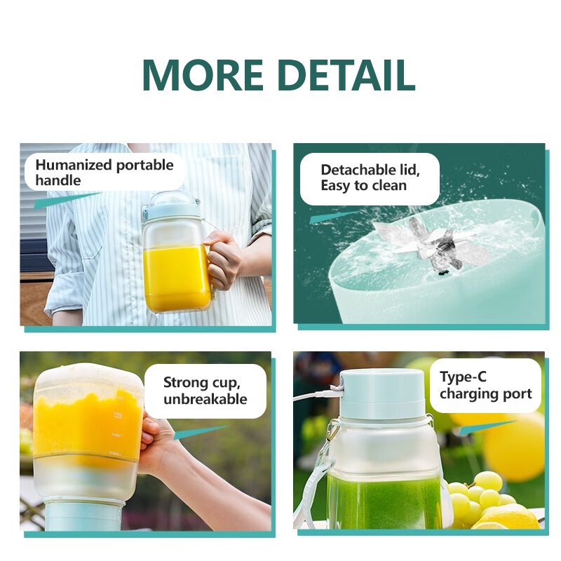 Portable outdoor leakproof rechargeable electric juicer bottle sports handheld ton bucket fresh juicer blender