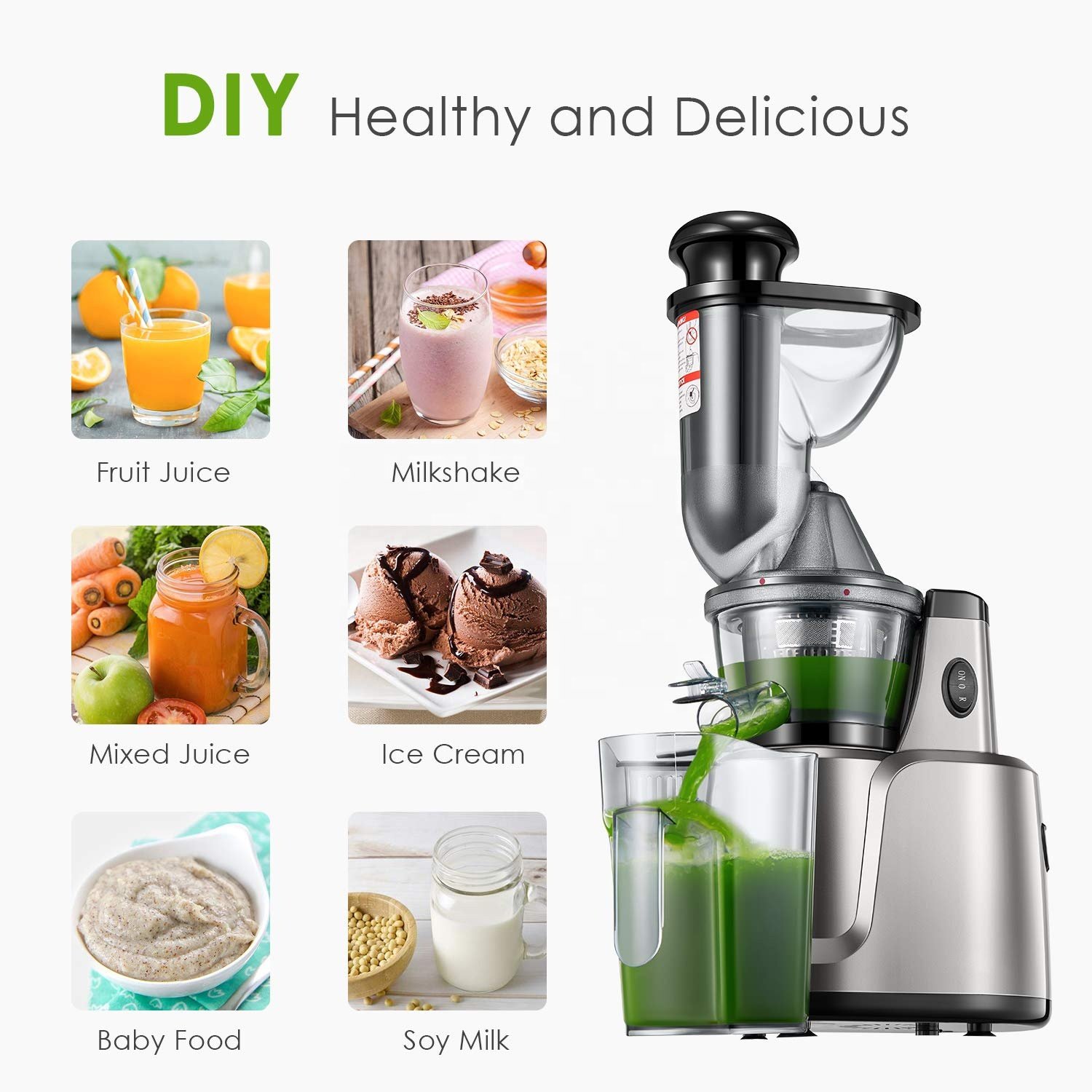 Wide Mouth Portable Extractor Blender Ginger Machine Hydraulic Slow Juicer Low Noise Cold Press
