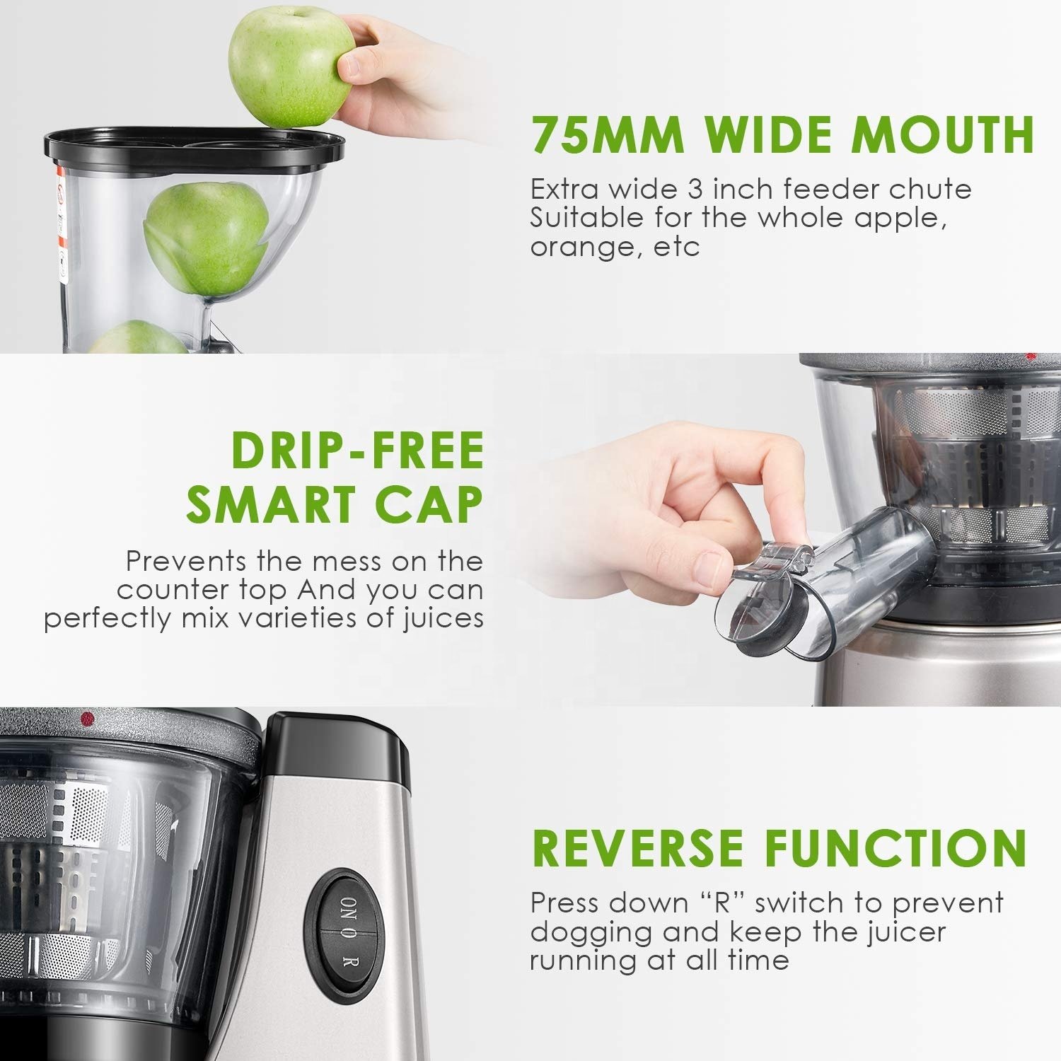 Wide Mouth Portable Extractor Blender Ginger Machine Hydraulic Slow Juicer Low Noise Cold Press