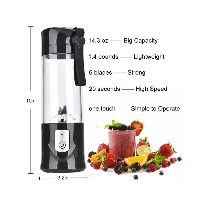 Portable Blender 350ML Glass Jar With USB Charging Fruit Juicer 4000mAh For Office and Traveling