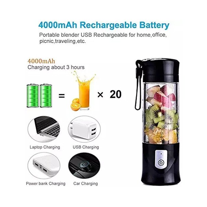 Portable Blender 350ML Glass Jar With USB Charging Fruit Juicer 4000mAh For Office and Traveling