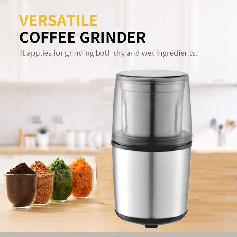 200W SS Housing Coffee Spice Grinder Big Capacity for 100g Coffee Bean Each Time Overheat Protection Coffee Grinder Blender