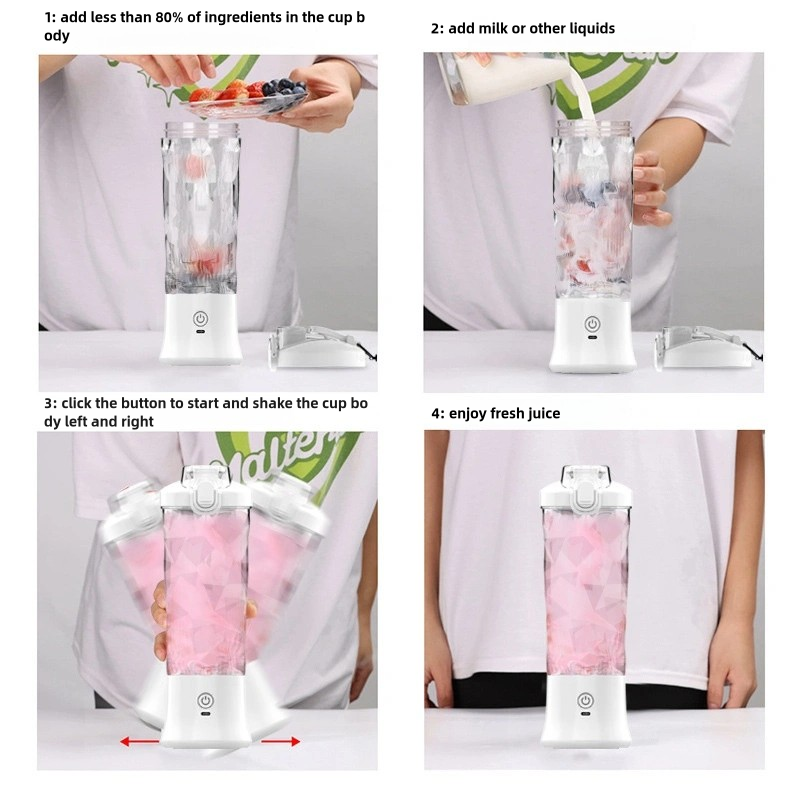 Portable Mini Magnetic Induction Blender Juicer USB Power Source for Household Car Use Plastic Container Ice Crusher Included