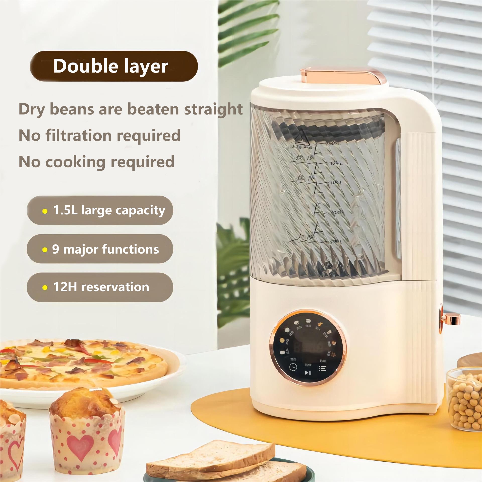 High Quality Intelligent 1.5L Nut & Soybean Milk Blender with Soundproof Lid High Power Heating Kitchen Appliances Household Use
