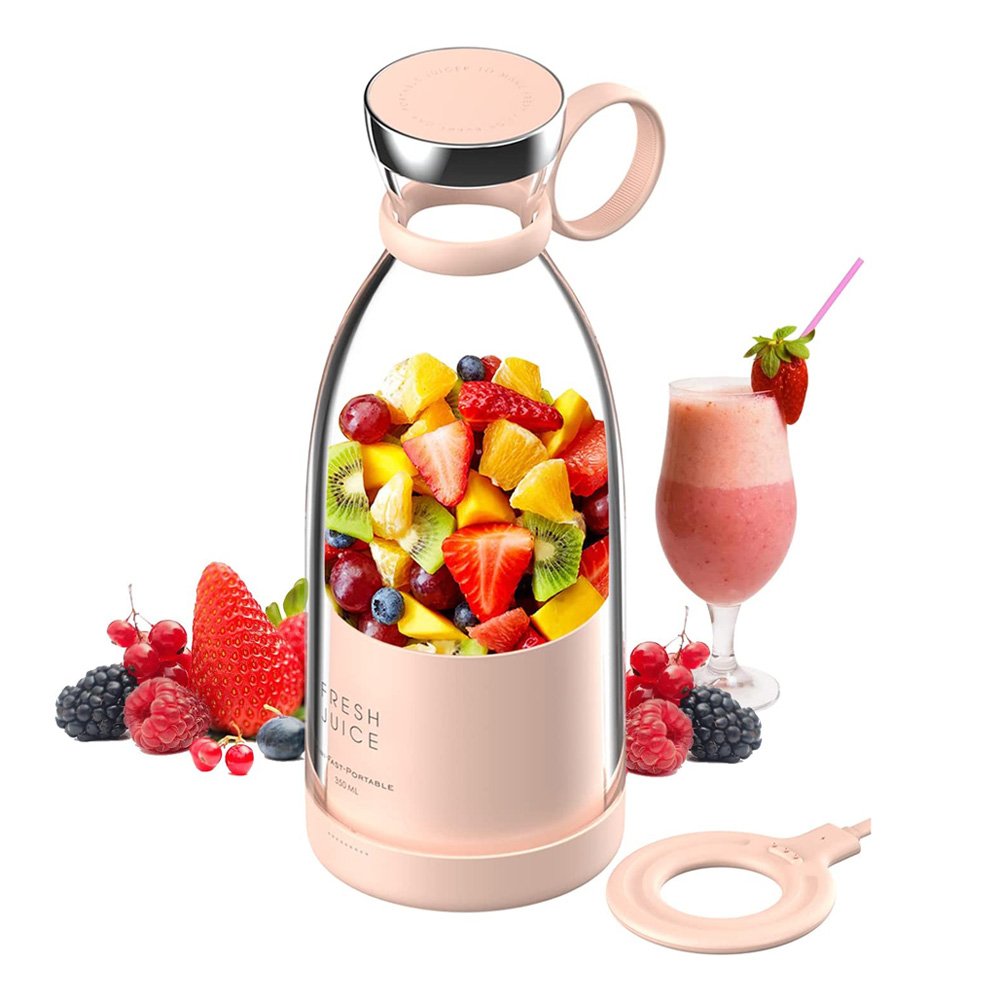 Best Quality Electric Wireless Charging OEM Fruits Mini Blender Portable Fresh Juicer Pink