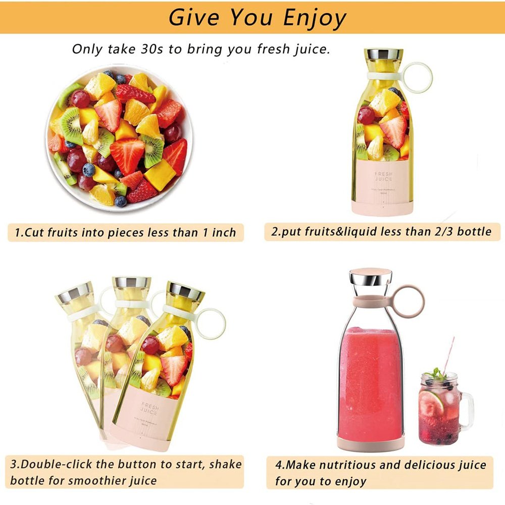 Best Quality Electric Wireless Charging OEM Fruits Mini Blender Portable Fresh Juicer Pink