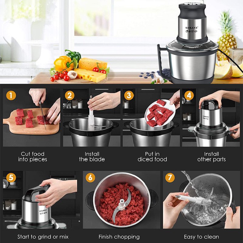 High Power 9825 Pure Copper Large 10 L Commercial Electric Meat Grinder Stainless Steel Food Processor Fufu Blenders