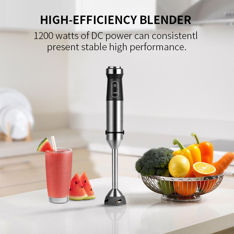Speed adjustable and Turbo Mode Stick Mixer 1200W Powerful High Efficiency Kitchen LED Light Hand Held Immersion Blender