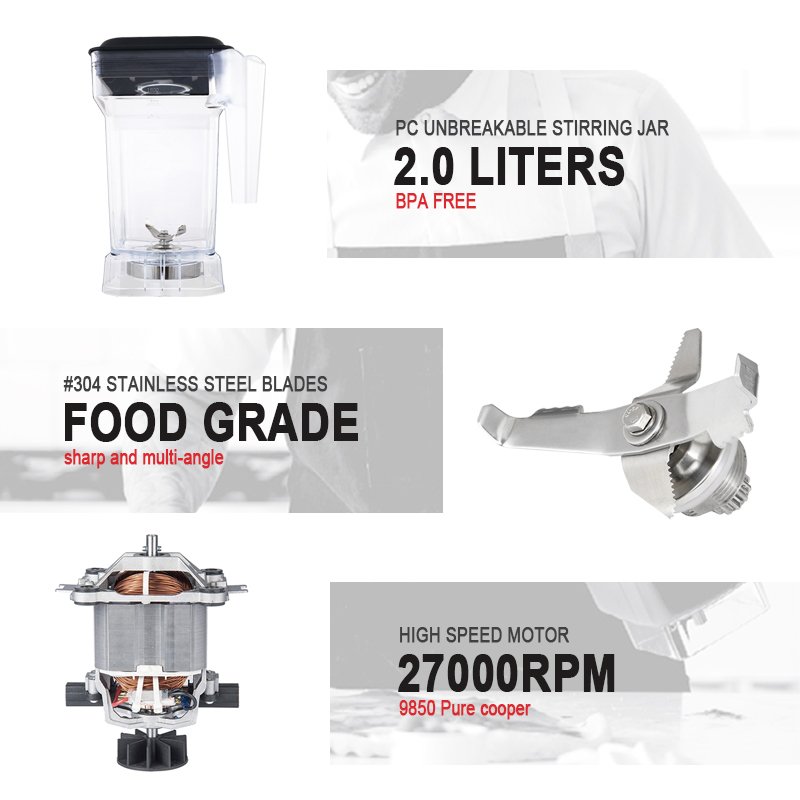 Heavy Duty Commercial Blenders Blender and Mixer Electric Plastic Commercial Juicer Machine Pure Copper Motor Push Button 2200