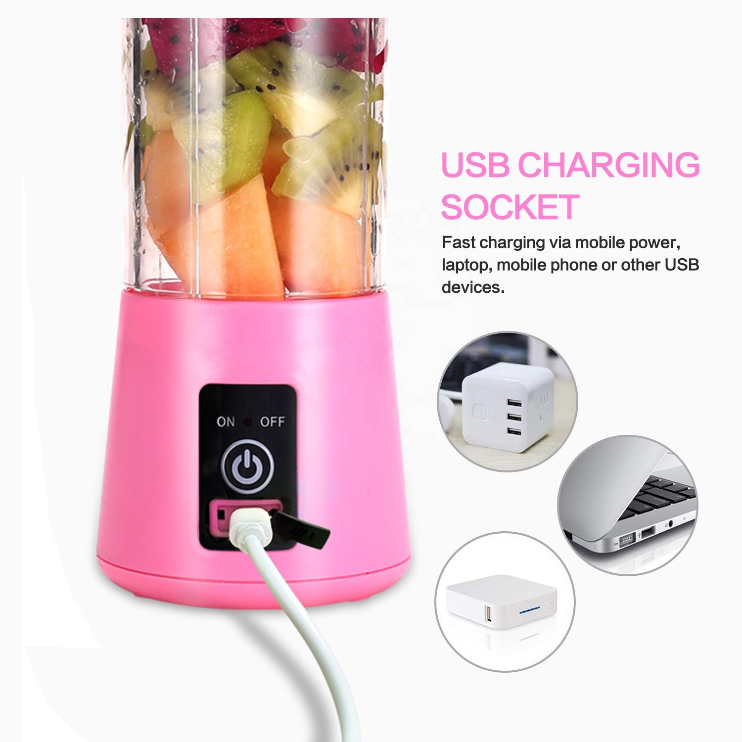 Newly Design household Portable Juicer Blender Household Fruit Mixer- Six Blades in 3D 380ml USB Juicer Cup