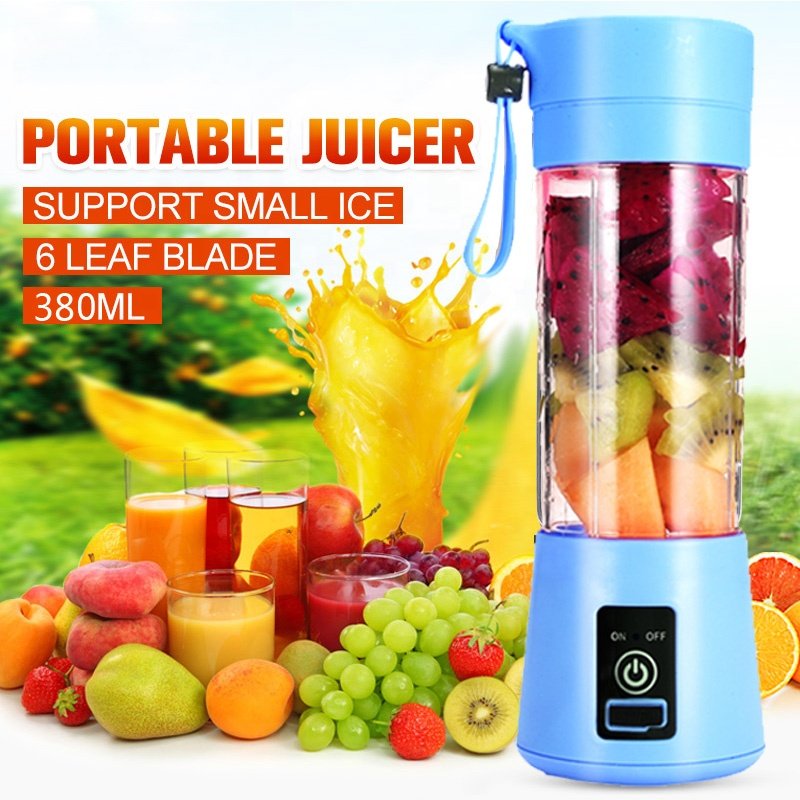 Newly Design household Portable Juicer Blender Household Fruit Mixer- Six Blades in 3D 380ml USB Juicer Cup
