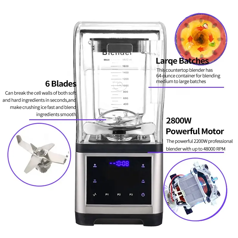 Professional Blender 2200W High Power Blenders For Kitchen Stainless Countertop Smoothie binatone blender