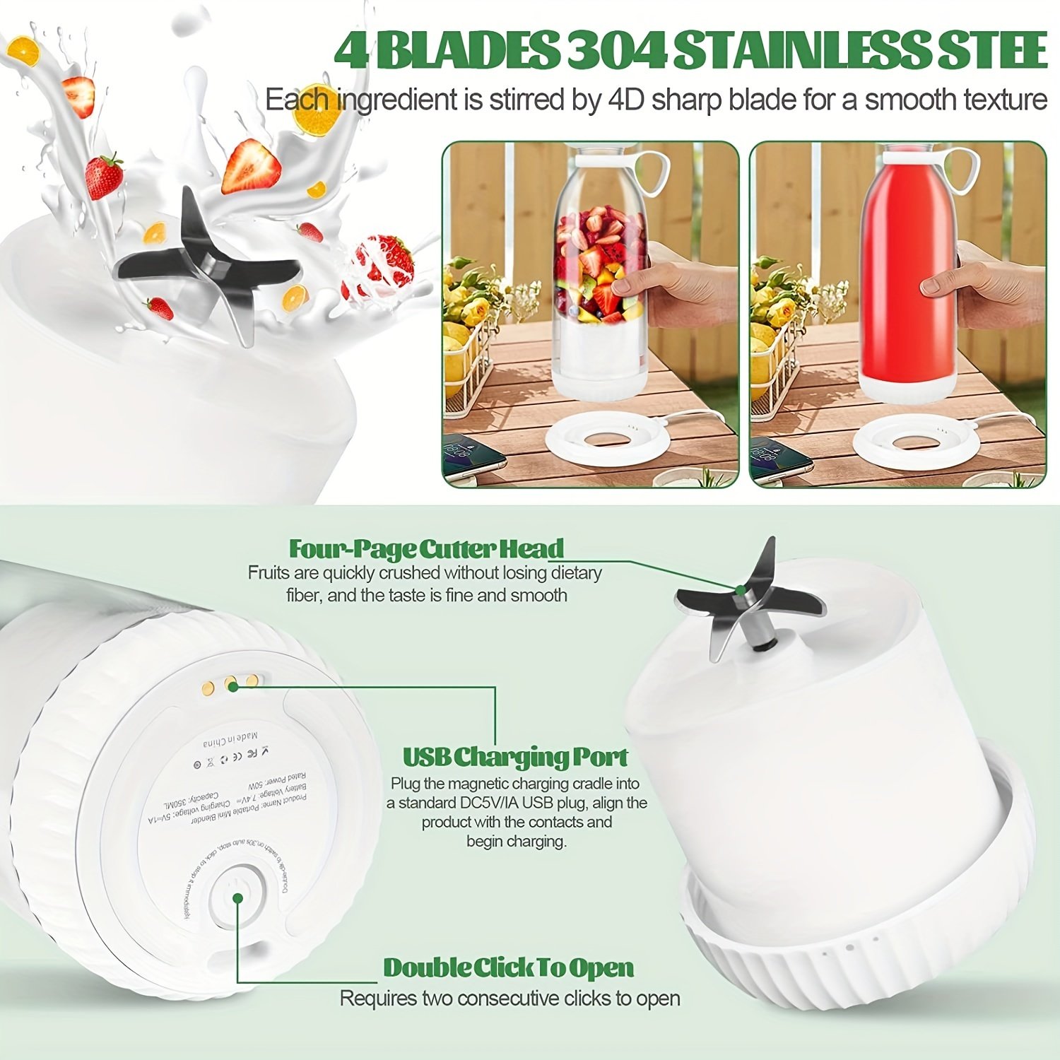 Electric Blender Rechargeable 350ML Wireless Juice Machine Mini Juicer Blender Portable