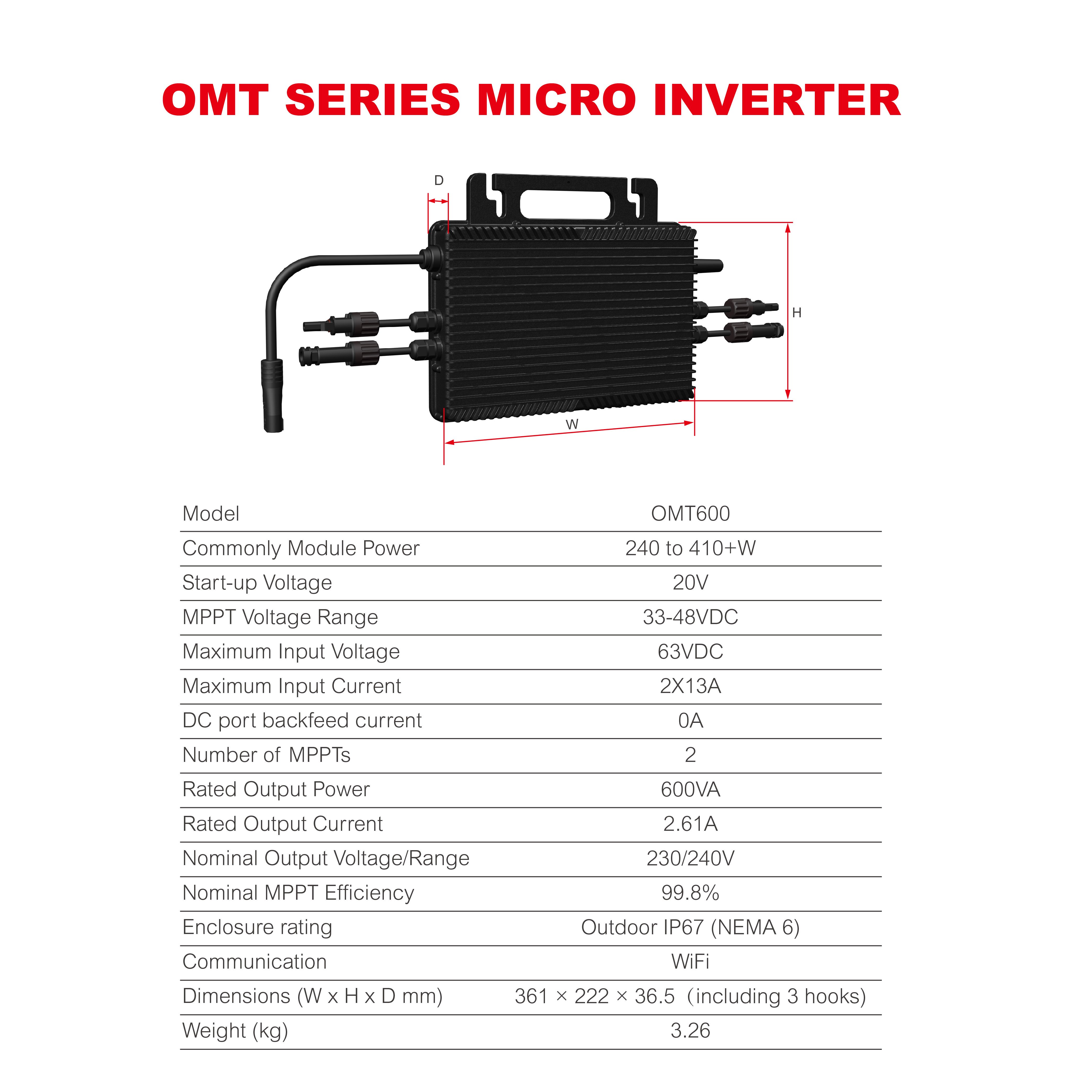 WIFI Micro Inverter 600W 700W 800W 900W 1000W On Grid Solar Micro Inverter 63VDC PV Microinverters for Solar Balcony System