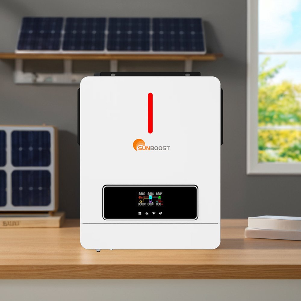 Sunboost 6.2KW DC/AC Solar Inverter 48V Pure Sine Wave Grid Hybrid MPPT Solar Char Controller Single Output Type On/Off AC
