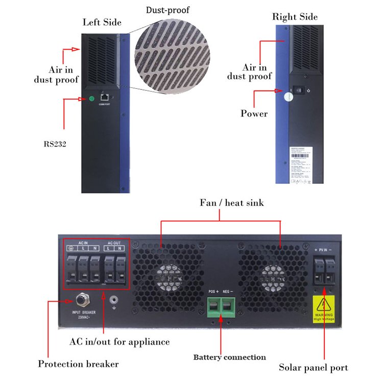 pure sine wave hybrid solar inverter mppt 5kw 5.5kw 6kw