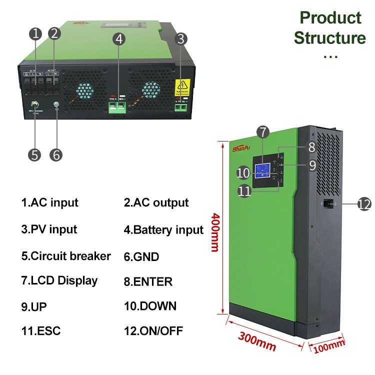 SHANPU High Quality Off Grid 5.5Kw Hybrid Mppt Solar Inverter Original 5.5Kw Power Inverter