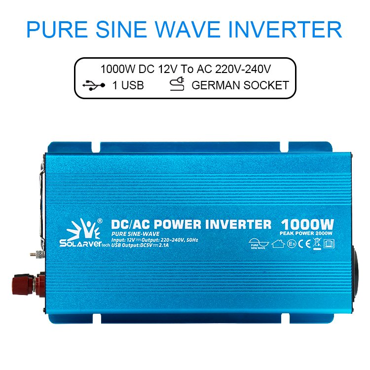 Power inverter 1000W pure sine wave dc 12v/24v to ac off grid solar inverter used RV/yacht/home/outdoor