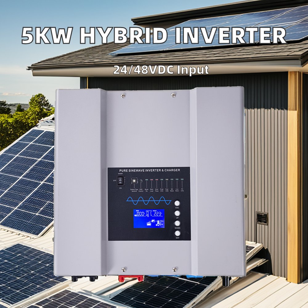24V/48V/96VDC Hybrid Solar Inverter 5kw Pure Sine Wave LCD Display Wifi Remote Single/Dual AC Output 60Hz Frequency MPPT