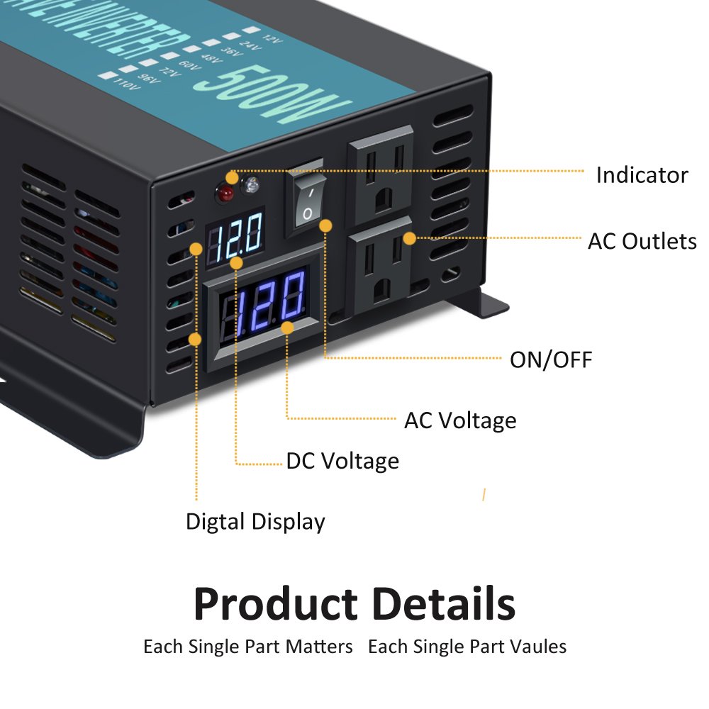 WZRELB 12v 500 Watt 36volt 48v Dc To Ac 120v 100v 230v 240v Pure Sine Wave Power Inverter 500w Off Grid Solar Inverter 24v