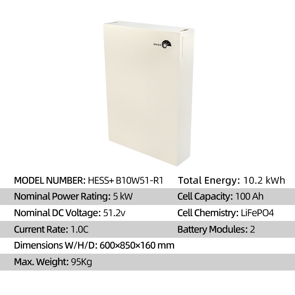 ORIGO 52v 10kw 12kwh 20kwh 30kwh 40kwh 50kwh Solar Inverter Battery 51.2v Stackable Lifepo4 Energy Storage Battery
