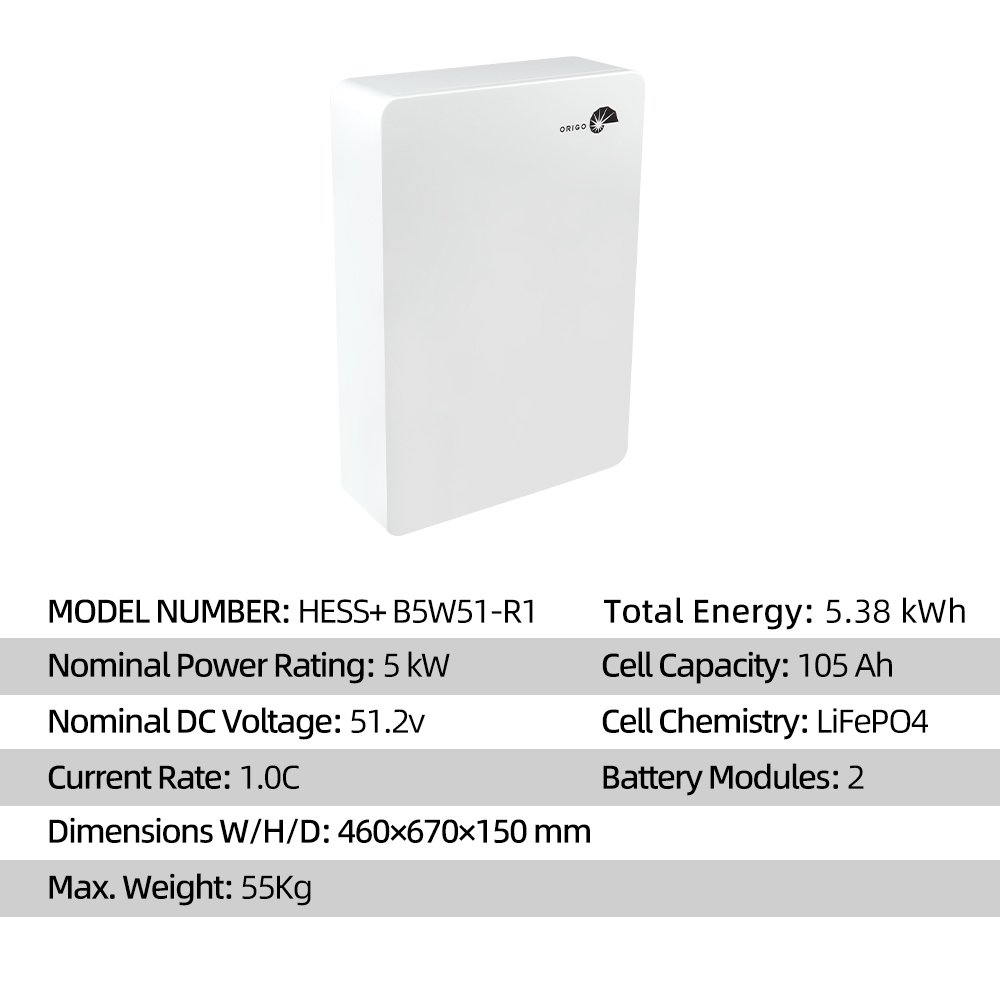 ORIGO 52v 10kw 12kwh 20kwh 30kwh 40kwh 50kwh Solar Inverter Battery 51.2v Stackable Lifepo4 Energy Storage Battery