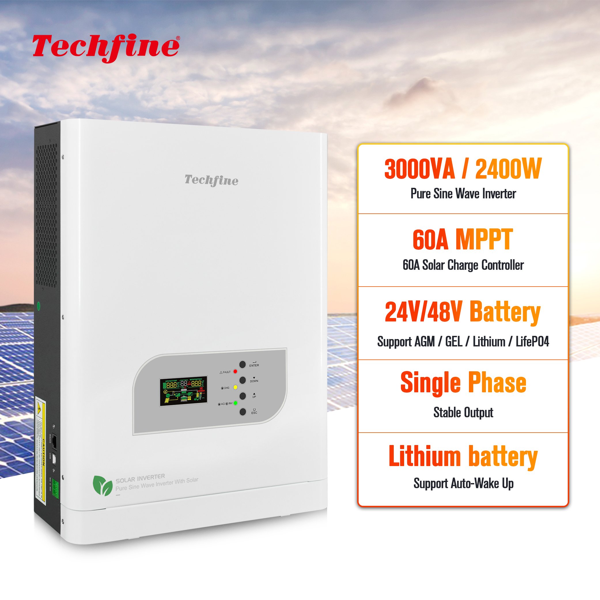 3KVA 24VDC solar inverter with MPPT 24V solar pure sine wave 2.4KW 2400w for solar power system