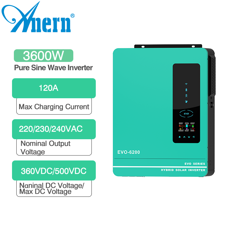 Anern 6.2kw pure sine wave hybrid solar inverter for solar power system