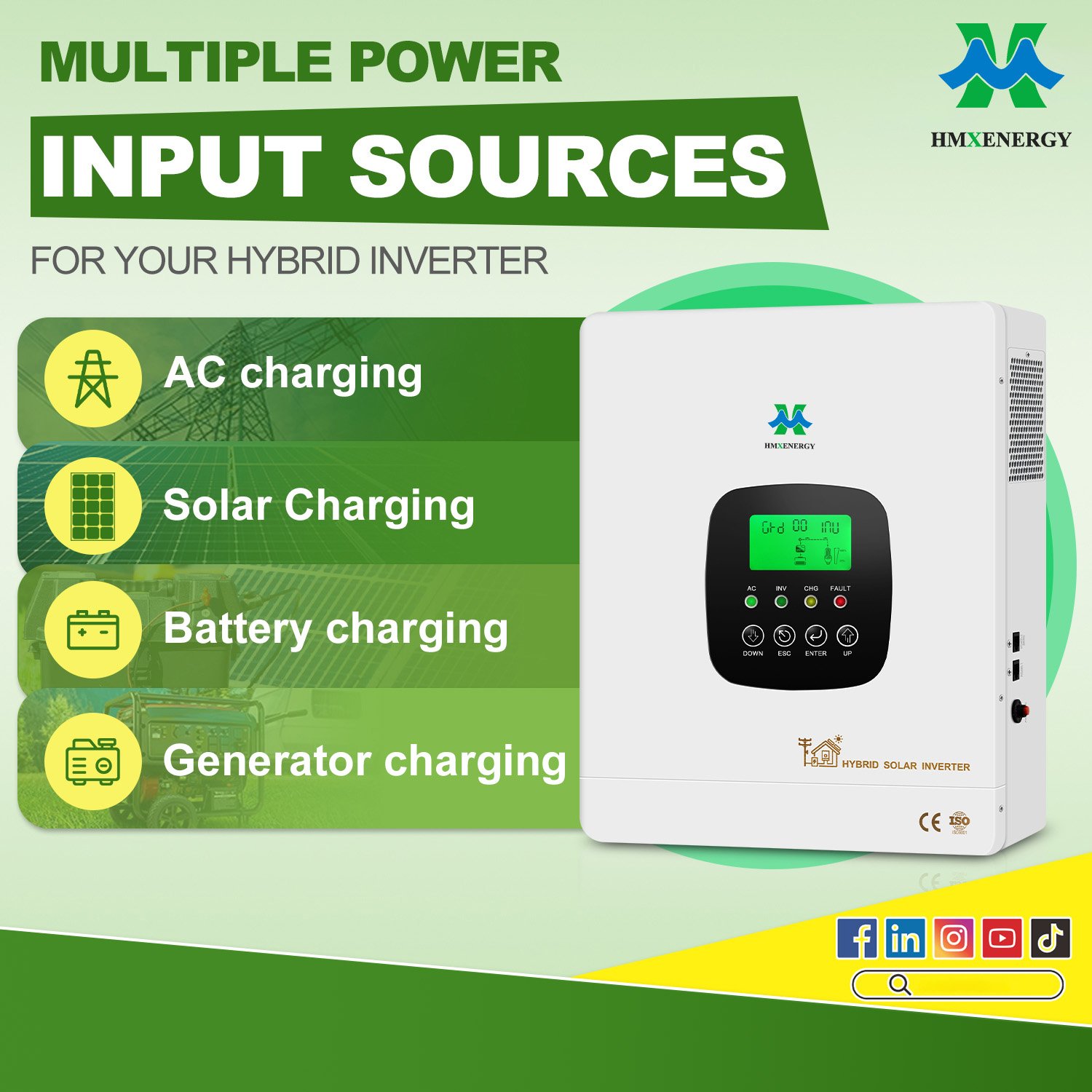 220V 6KW 6.2KW 6.3KW Single Phase PV 48V High Frequency 6300W On Off Grid Hybrid Solar Inverter With MPPT Controller