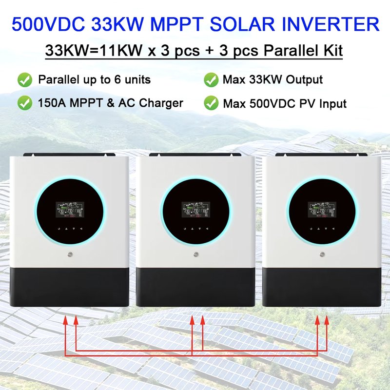 33KW Hybrid Solar Inverter Pure Sine Wave 48VDC 230VAC Built-in Wifi Parallel Function Off Grid Solar Inverter