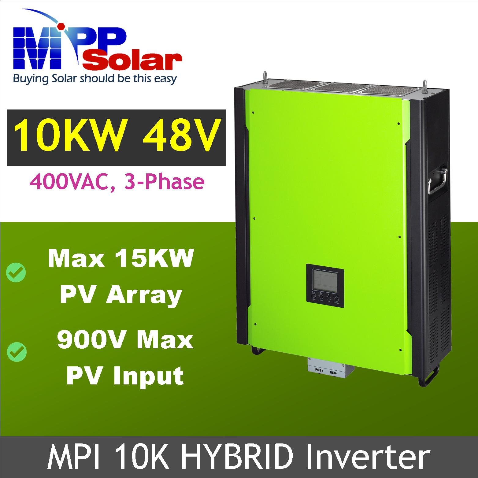 MPI 10kw 3 phase 380v 400v 48v mpp solar hybrid mpp solar inverter mppt solar charger dual input 900v high PV