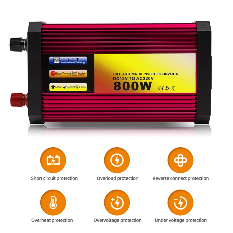 Intelligent automatic power converter 300w 500w 800w usb 5a german 12v to 220v solar panel inverter