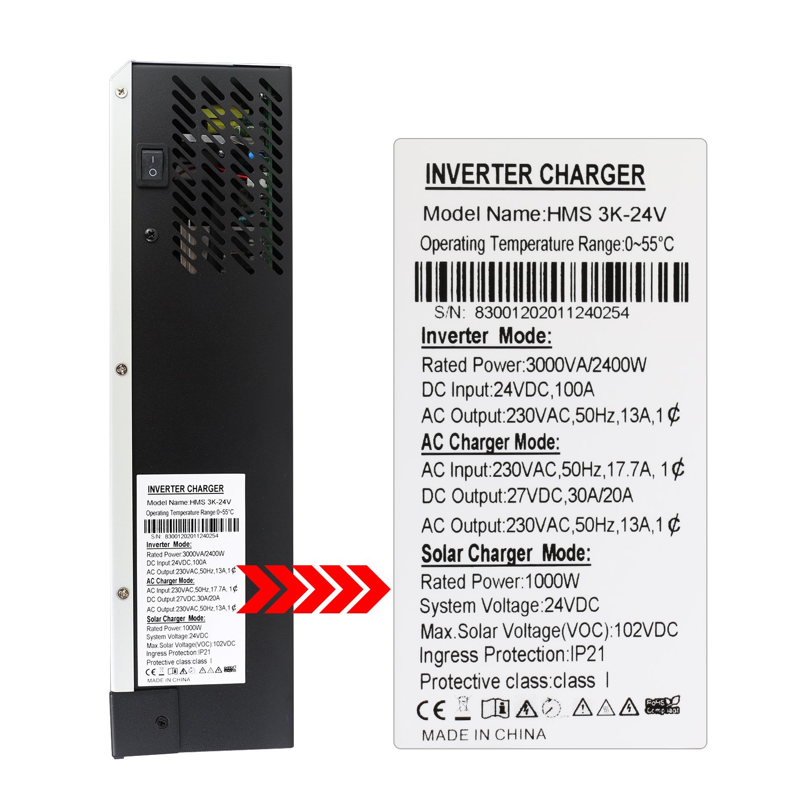 3KVA 2.4KW 24V DC 220V AC Output Pure Sine Wave Hybrid Solar Power Inverter with 50A MPPT Solar Inverter