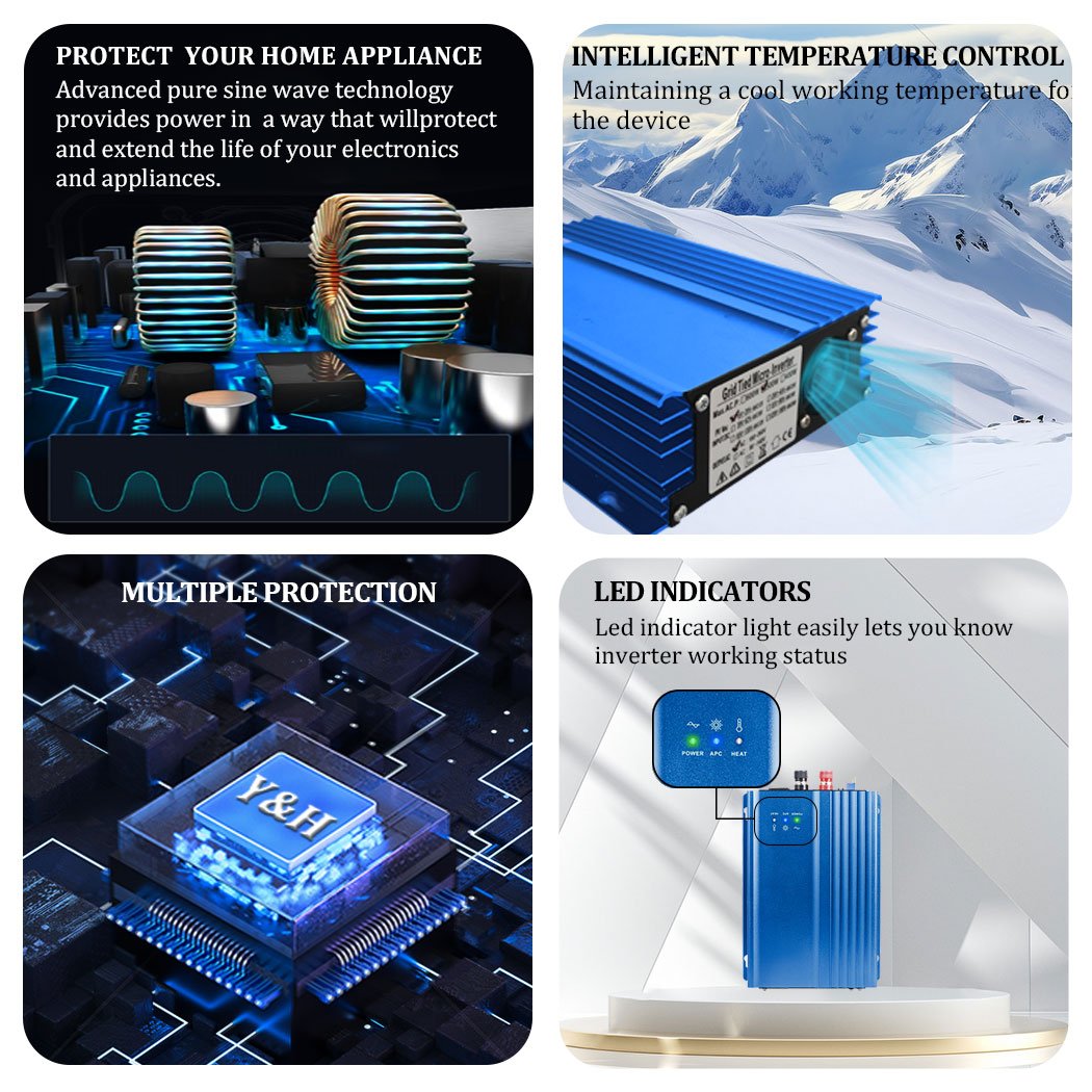 500W Grid Tie Inverter DC16V-28V/26V-45V MPPT Pure Sine Wave AC230V Output Adjustment 12V 24V Battery Discharge