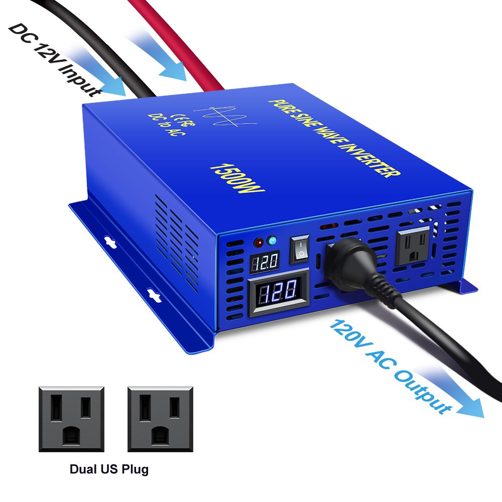 24V/36V/48V DC to 110V/120V/220V/240V AC Pure Sine Wave Inverter Power 1500W 12V to 230V Solar Inverter Power Supply Converter