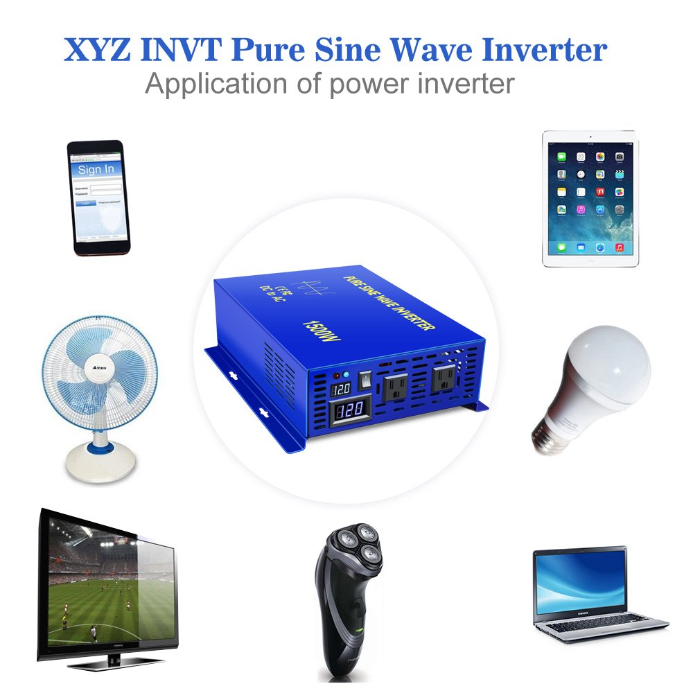 24V/36V/48V DC to 110V/120V/220V/240V AC Pure Sine Wave Inverter Power 1500W 12V to 230V Solar Inverter Power Supply Converter