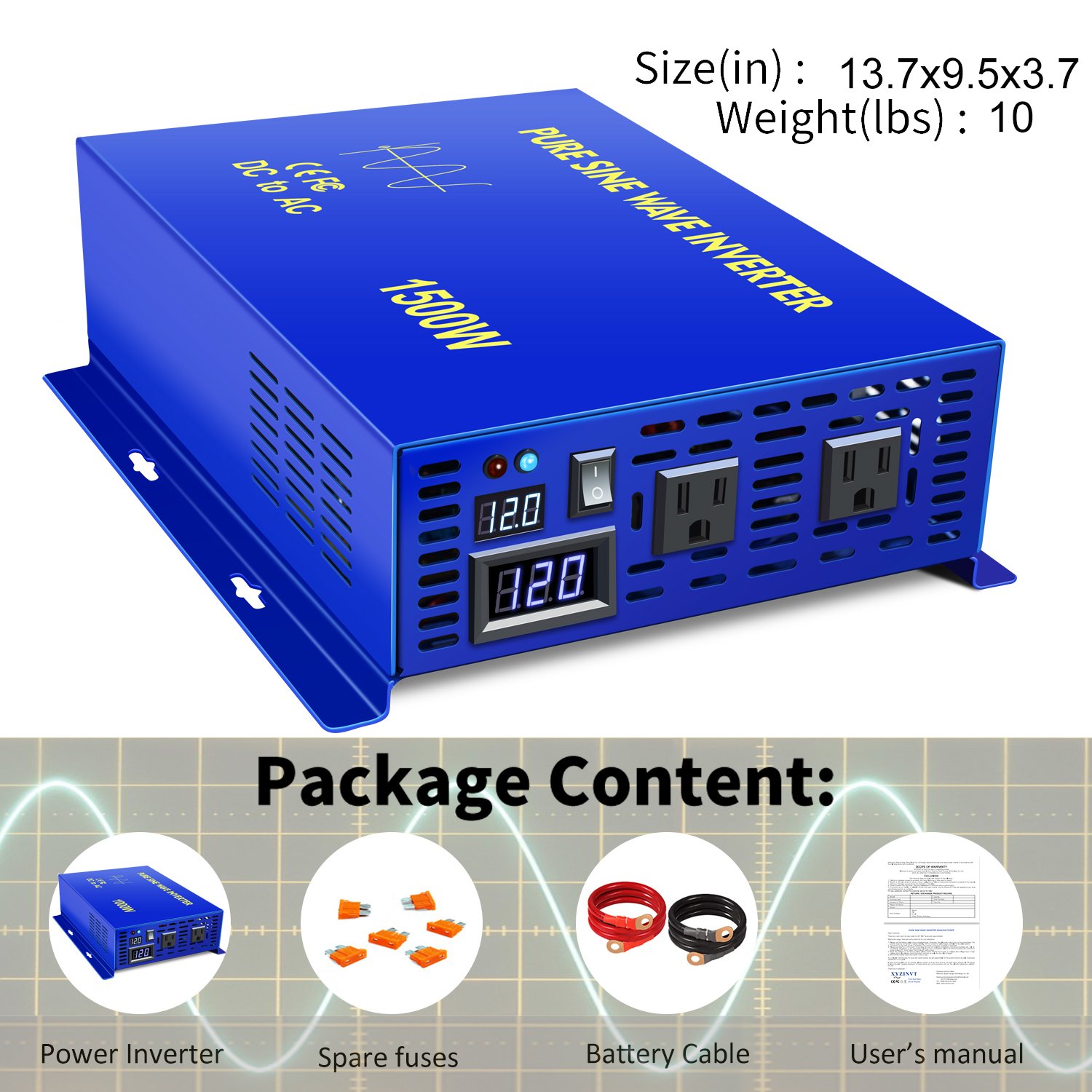 24V/36V/48V DC to 110V/120V/220V/240V AC Pure Sine Wave Inverter Power 1500W 12V to 230V Solar Inverter Power Supply Converter
