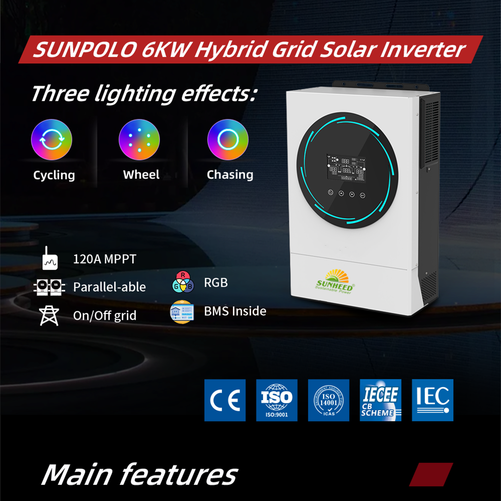 Sunheed 6Kw Hybrid Off-Grid Air Conditioners With Rgb Light Wifi Monitor Solar Inverter For Complete Set Solar Energy System