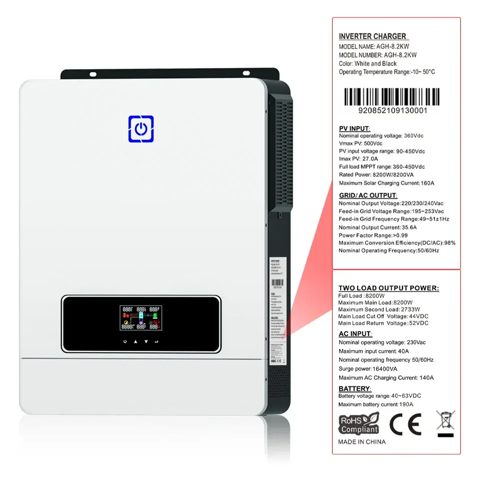 On Off Grid Invertor 48V Hybrid Solar Inverter 4.2KW 5KW 8.2KW 10.2KW Pure Sine Wave Solar Inverters with MPPT