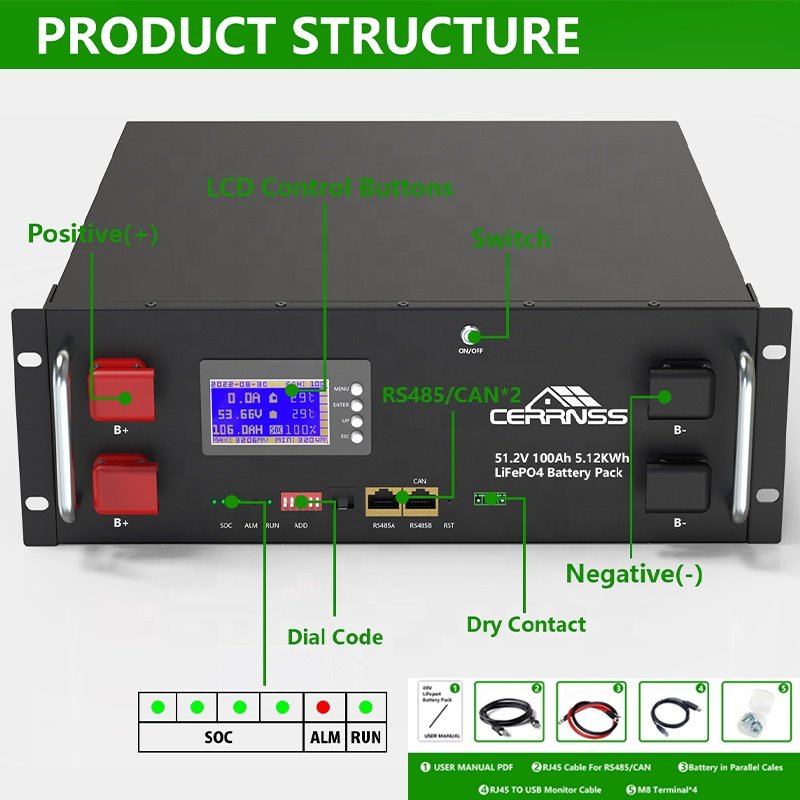 10 Years Warranty EU 51.2V 5Kwh Rack LFP AKKU Solar Inverter Lithium ion Energy Storage Battery Pack LiFePO4 48V 100Ah Battery