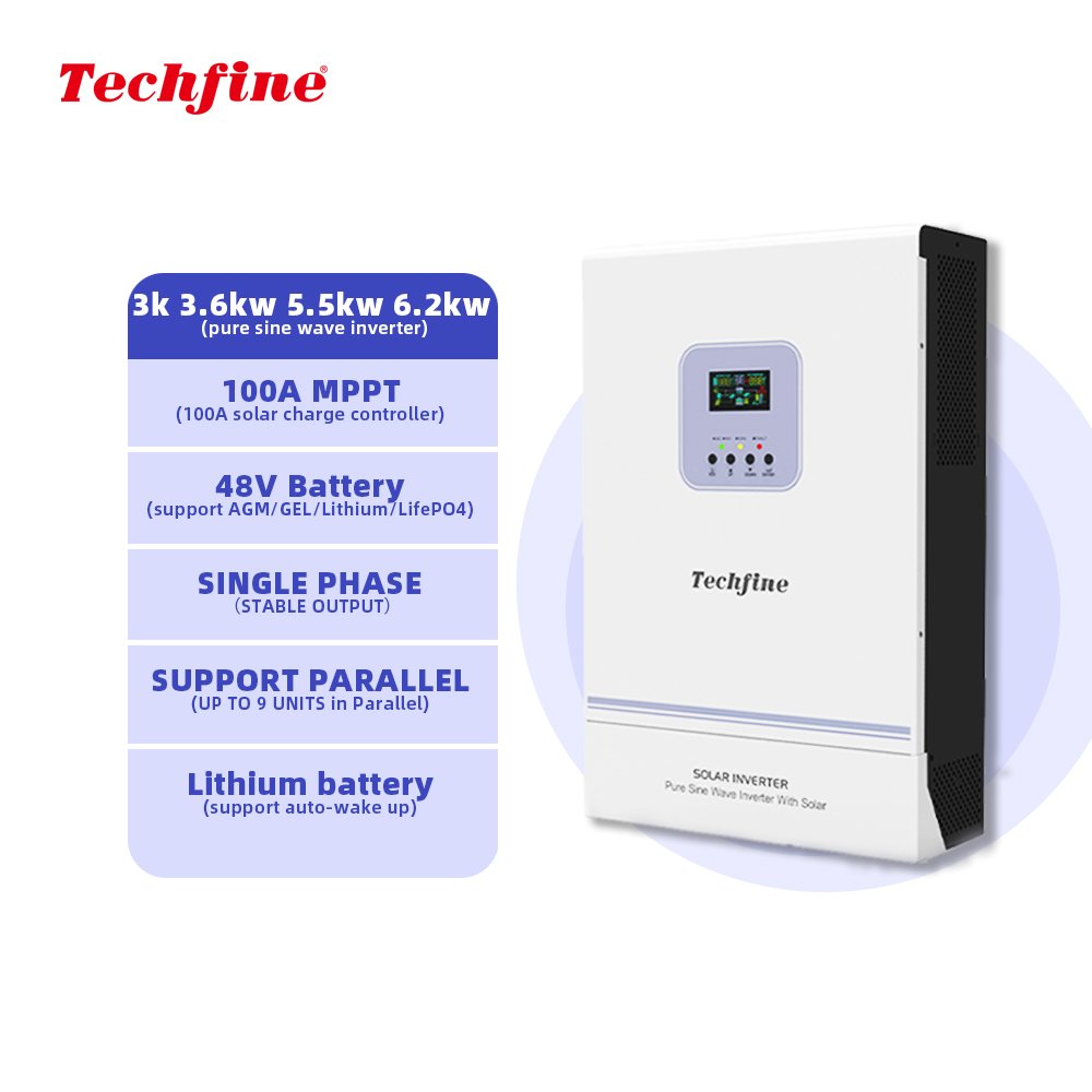 Techfine High Frequency 5500W 48V Hybrid solar inverter with parallel option PV 500v 5.5kw solar