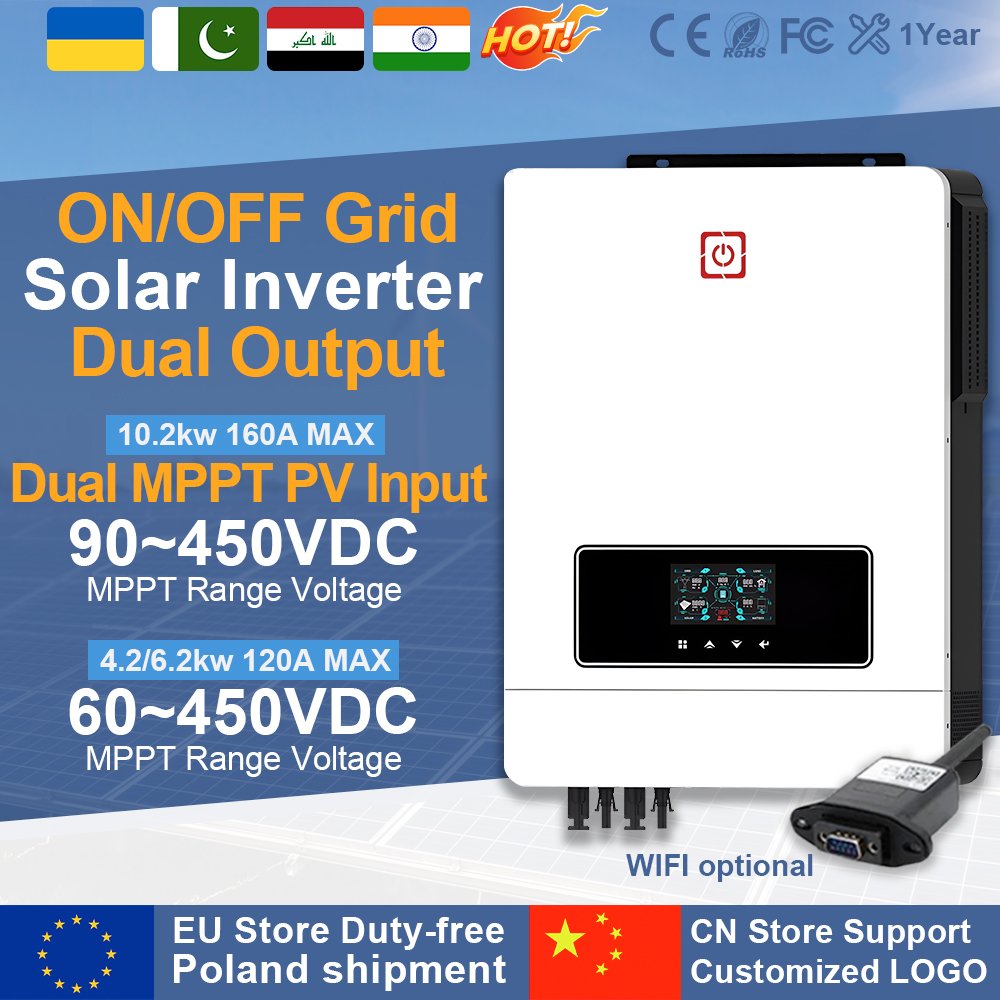 10.2KW Built-in Lithium Battery Automatically Activates On Off Grid Hybrid Dual MPPT PV Input 90-500VDC Hybrid Solar Inverter
