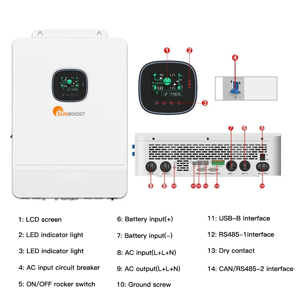 SUNBOOST 8KW 10KW Hybrid Grid 120V/240V 48V AC MPPT String Solar Inverters Single DC/AC Inverter Direct Sale China