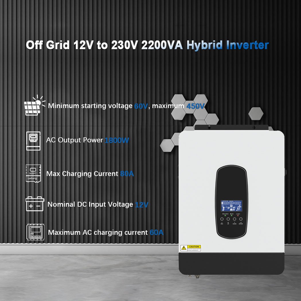 2200/3200W Solar Hybrid Inverter DC 12/24V AC 230V Off-Grid Pure Sine Wave Inversor 80A MPPT Solar Charger, In Support WIFI