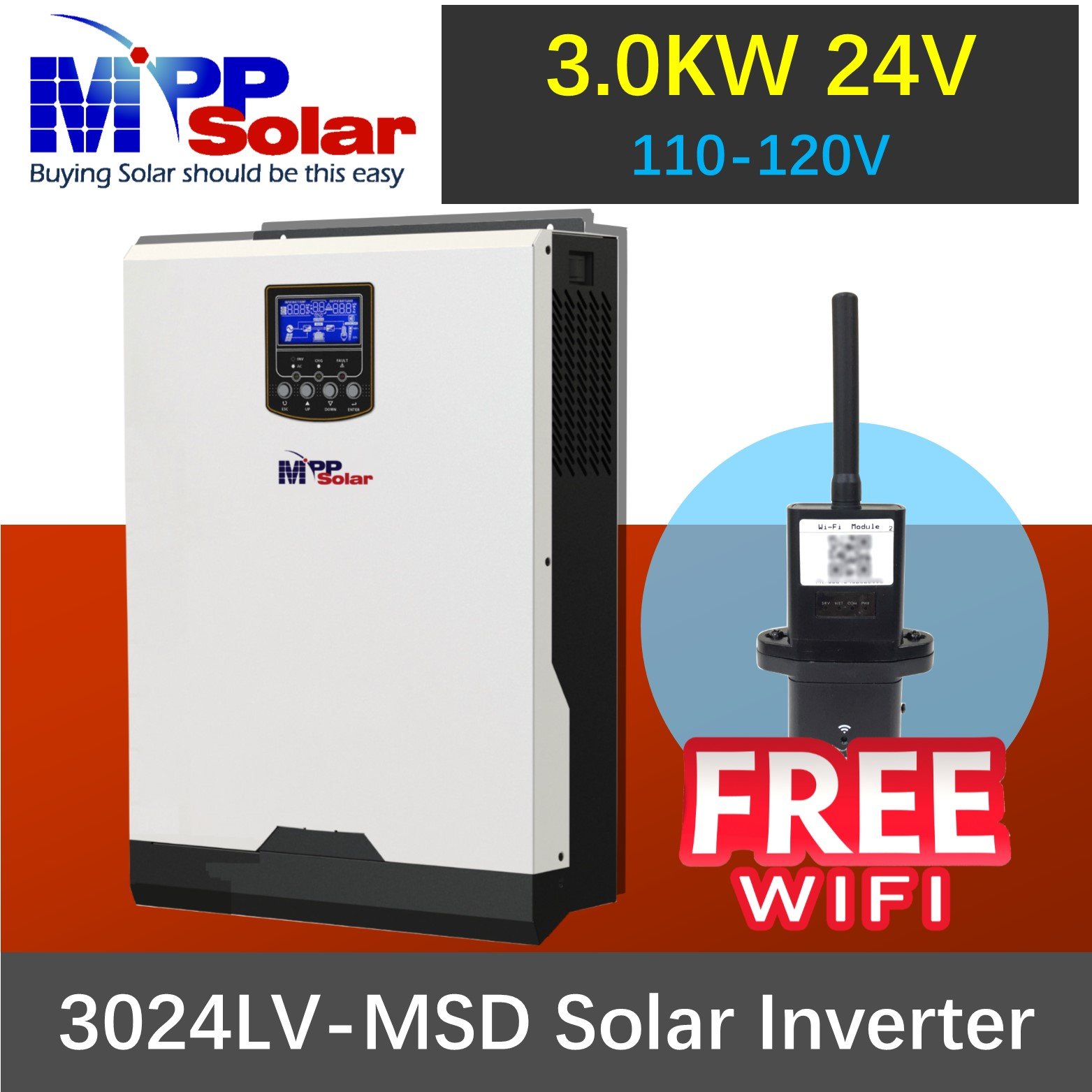 PIP3024LV-MSD plus Wifi module 3000w 110v 24v MPP Solar inverter pure sine wave 80A MPPT solar charger 80A Battery charger