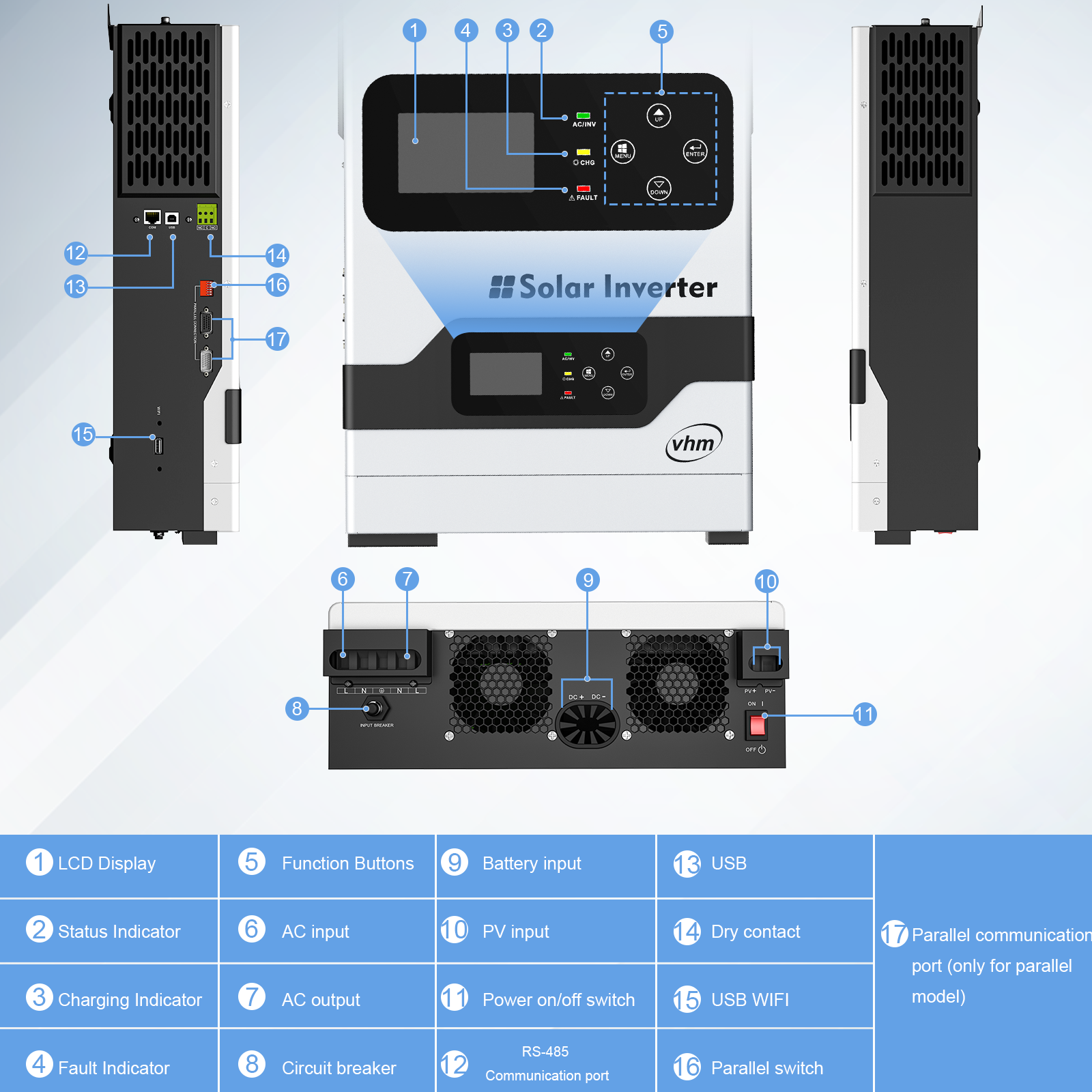 MUST SOLAR PV18 VHM 2kw 3kw 4kw 5kw 5.5kw Off Grid Hybrid Solar Inverter Generator Power Solar System With MPPT Controller