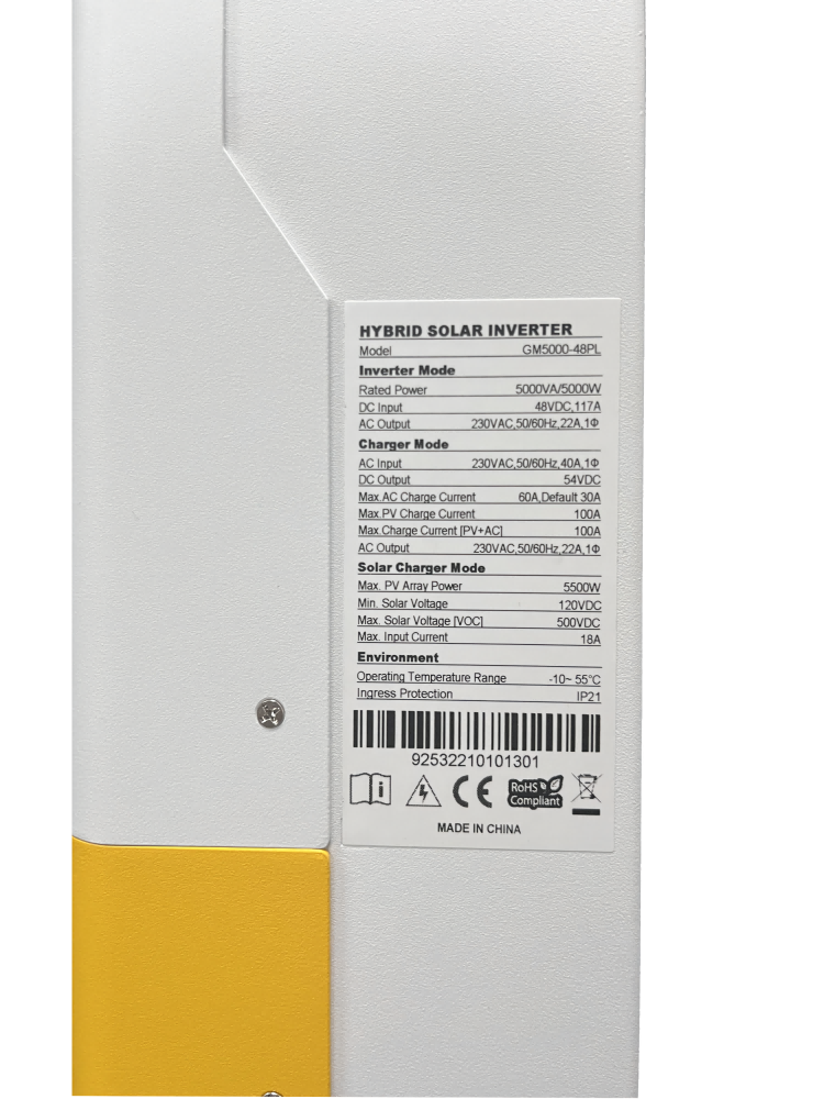 5.5KW MPPT Hybrid Solar Inverter 48V 100A Parallel Model with 3500W Lithium Batteries